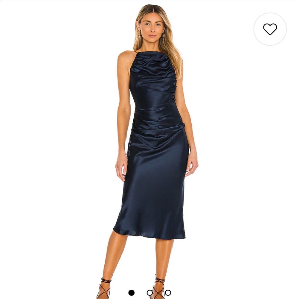 Amanda Uprichard Navy Satin Midi Dress